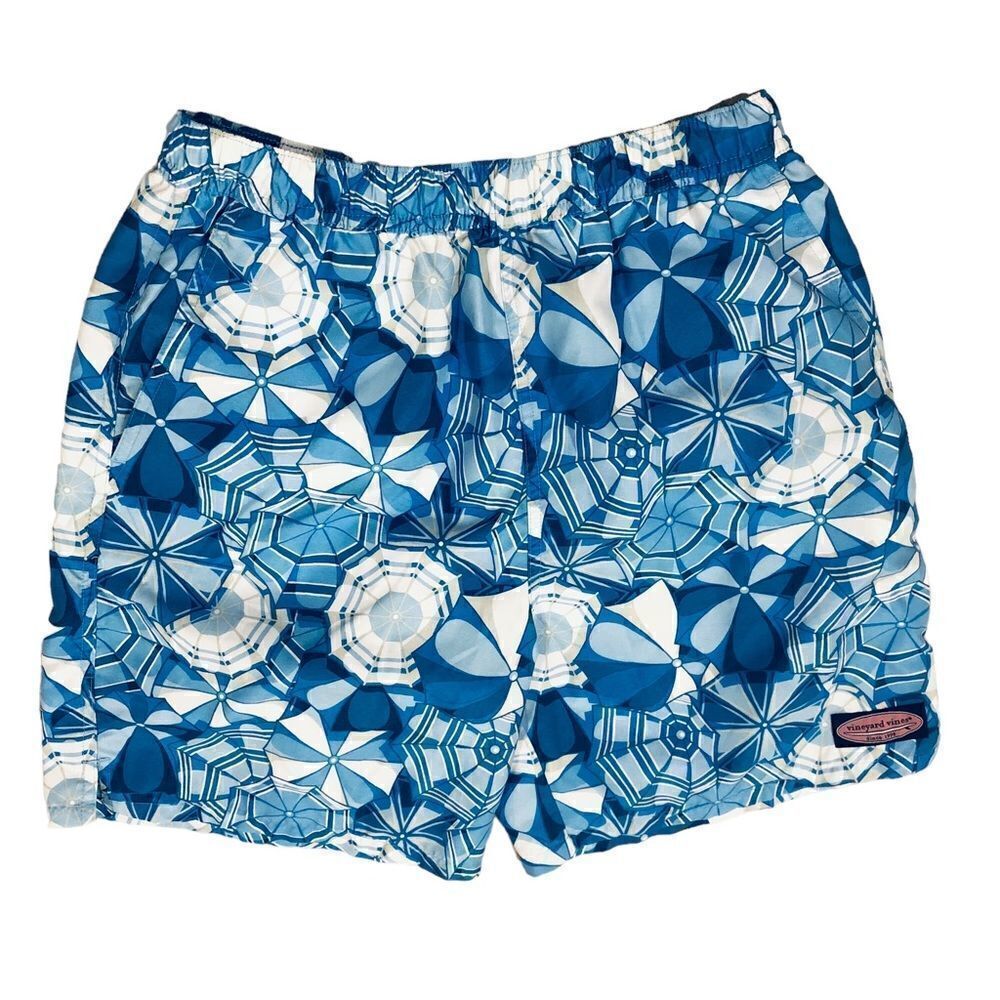 NWOT Vineyard Vines Blue Umbrellas Print Swim Board Trunk Shorts Mens Sz S